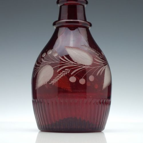 19TH CENTURY ENGRAVED RUBY GLASS PORT DECANTER C1840 - ADDITIONAL PHOTO 2