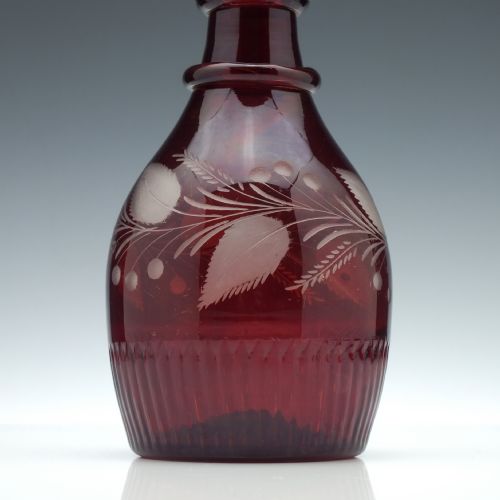 19TH CENTURY ENGRAVED RUBY GLASS PORT DECANTER C1840 - ADDITIONAL PHOTO 3