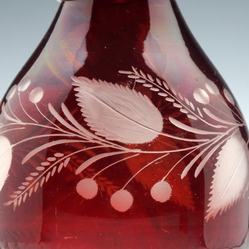 19TH CENTURY ENGRAVED RUBY GLASS PORT DECANTER C1840 - ADDITIONAL PHOTO 4