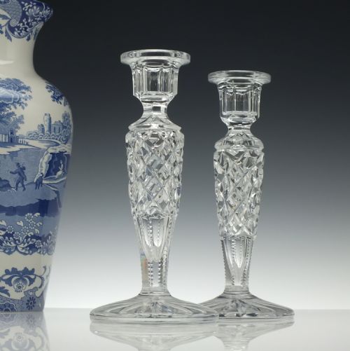 pair of early 20th century crystal glass candlesticks c1900 - CATEGORY: ANTIQUE LIGHTING - DATED 1900