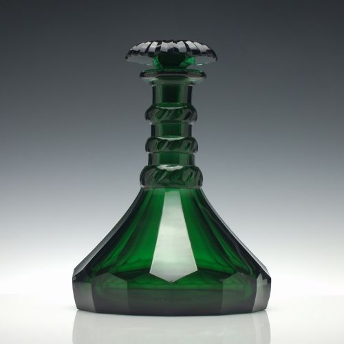 PAIR OF GEORGE V GREEN GLASS SHIP DECANTERS C1920 - ADDITIONAL PHOTO 1