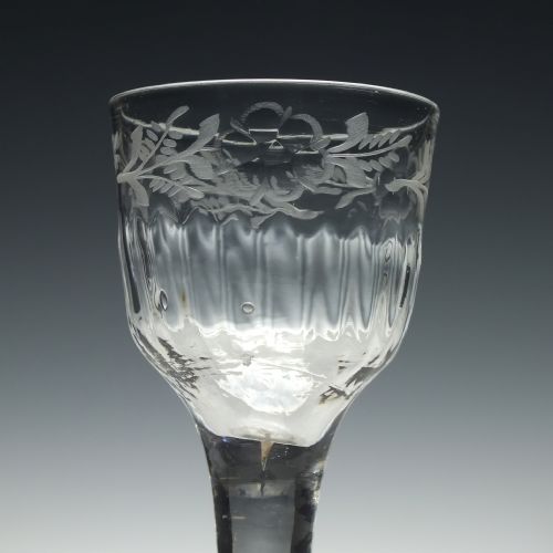 ENGRAVED AND RIB MOULDED 18TH CENTURY PLAIN STEM WINE GLASS C1740 - ADDITIONAL PHOTO 2