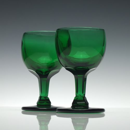 pair late 19th century green wine glasses c1900 - CATEGORY: ANTIQUE GLASS - DATED 1890