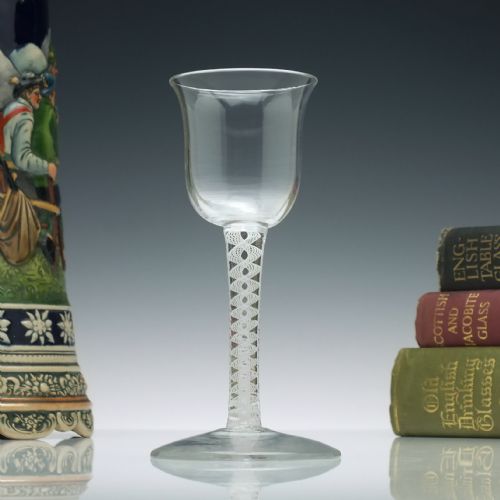 rare georgian tulip bowl single series opaque twist wine glass c1760 - CATEGORY: ANTIQUE GLASS - DATED 18TH CENTURY