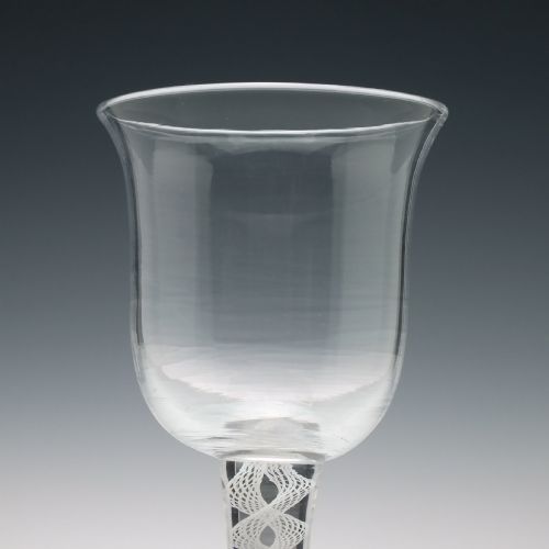 RARE GEORGIAN TULIP BOWL SINGLE SERIES OPAQUE TWIST WINE GLASS C1760 - ADDITIONAL PHOTO 1