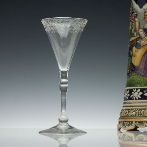 engraved georgian light baluster wine glass c1745 - CATEGORY: ANTIQUE GLASS - DATED 1750