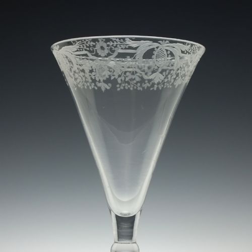 ENGRAVED GEORGIAN LIGHT BALUSTER WINE GLASS C1745 - ADDITIONAL PHOTO 1