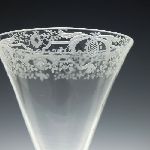ENGRAVED GEORGIAN LIGHT BALUSTER WINE GLASS C1745 - ADDITIONAL PHOTO 2