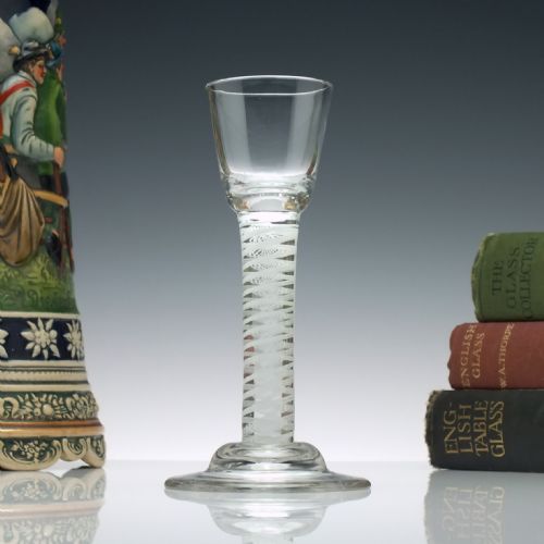 'irish' opaque twist cordial glass with domed foot c1760 - CATEGORY: ANTIQUE GLASS - DATED 1750