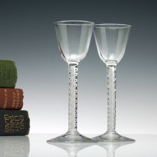 pair 18th century double series air twist cordial glasses c1750 - CATEGORY: ANTIQUE GLASS - DATED 1750
