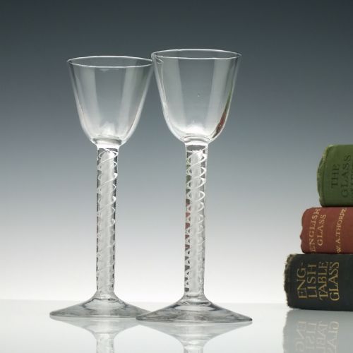PAIR 18TH CENTURY DOUBLE SERIES AIR TWIST CORDIAL GLASSES C1750 - ADDITIONAL PHOTO 1