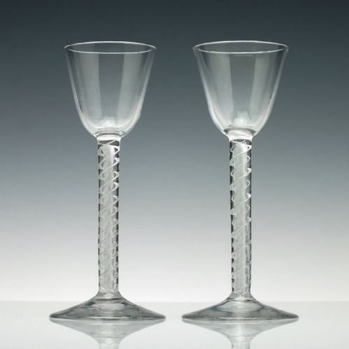 PAIR 18TH CENTURY DOUBLE SERIES AIR TWIST CORDIAL GLASSES C1750 - ADDITIONAL PHOTO 2