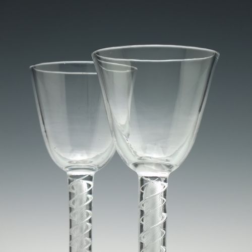 PAIR 18TH CENTURY DOUBLE SERIES AIR TWIST CORDIAL GLASSES C1750 - ADDITIONAL PHOTO 3