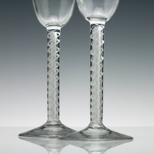 PAIR 18TH CENTURY DOUBLE SERIES AIR TWIST CORDIAL GLASSES C1750 - ADDITIONAL PHOTO 4
