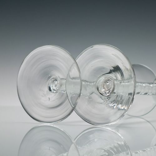 PAIR 18TH CENTURY DOUBLE SERIES AIR TWIST CORDIAL GLASSES C1750 - ADDITIONAL PHOTO 7