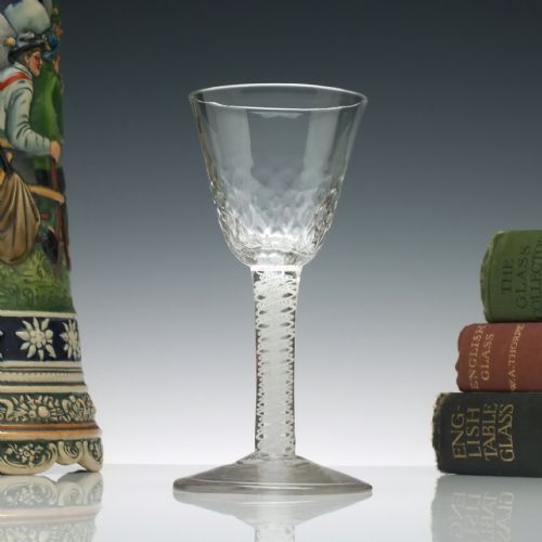 honeycomb moulded georgian opaque twist wine glass c1760 - CATEGORY: ANTIQUE GLASS - DATED 18TH CENTURY
