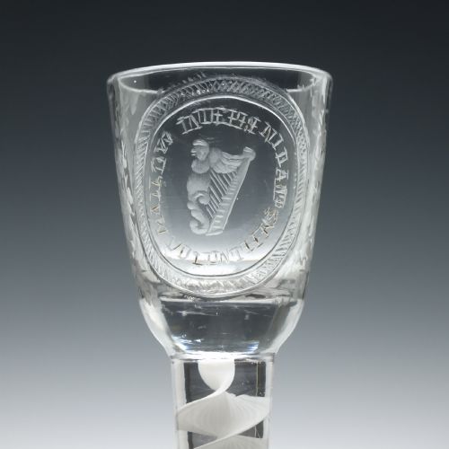 RARE 'IRISH' VOLUNTEER OPAQUE TWIST CORDIAL GLASS C1760 - ADDITIONAL PHOTO 1