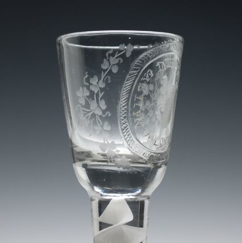 RARE 'IRISH' VOLUNTEER OPAQUE TWIST CORDIAL GLASS C1760 - ADDITIONAL PHOTO 2