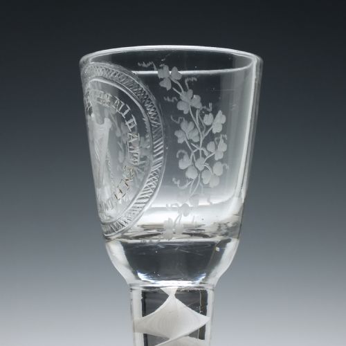 RARE 'IRISH' VOLUNTEER OPAQUE TWIST CORDIAL GLASS C1760 - ADDITIONAL PHOTO 3