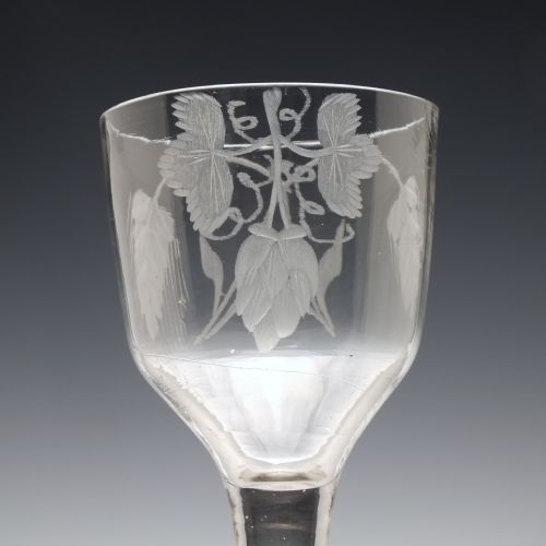 RARE ENGRAVED 18TH CENTURY PLAIN STEM ALE OR WINE GLASS C1740 - ADDITIONAL PHOTO 1