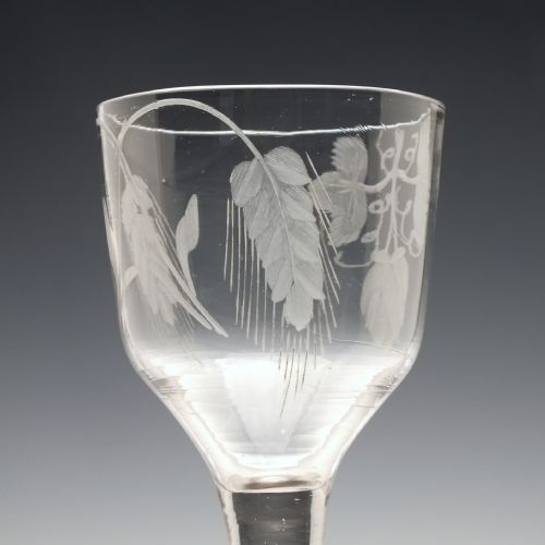 RARE ENGRAVED 18TH CENTURY PLAIN STEM ALE OR WINE GLASS C1740 - ADDITIONAL PHOTO 2