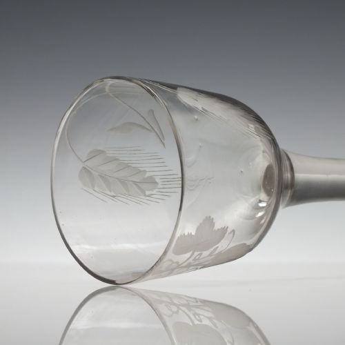 RARE ENGRAVED 18TH CENTURY PLAIN STEM ALE OR WINE GLASS C1740 - ADDITIONAL PHOTO 4