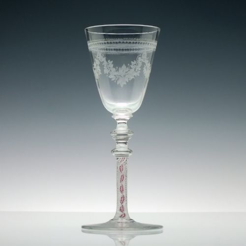 PAIR 19TH CENTURY ENGRAVED COMPOSITE WINE GLASSES C1870 - ADDITIONAL PHOTO 1