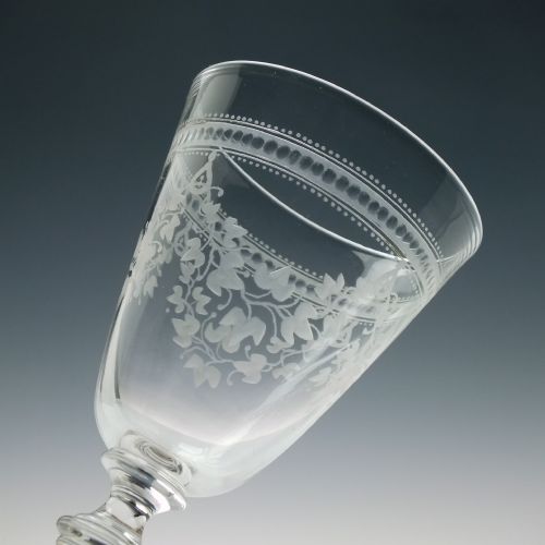 PAIR 19TH CENTURY ENGRAVED COMPOSITE WINE GLASSES C1870 - ADDITIONAL PHOTO 2