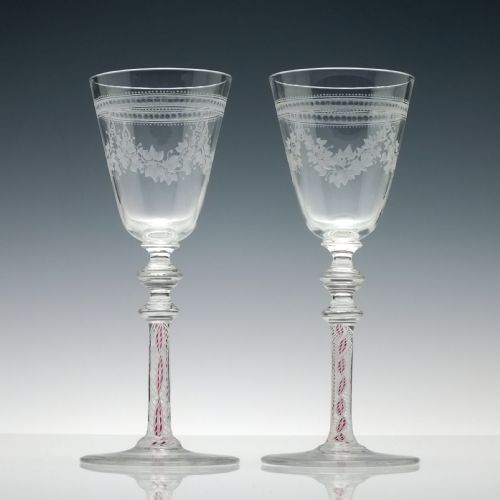 PAIR 19TH CENTURY ENGRAVED COMPOSITE WINE GLASSES C1870 - ADDITIONAL PHOTO 8