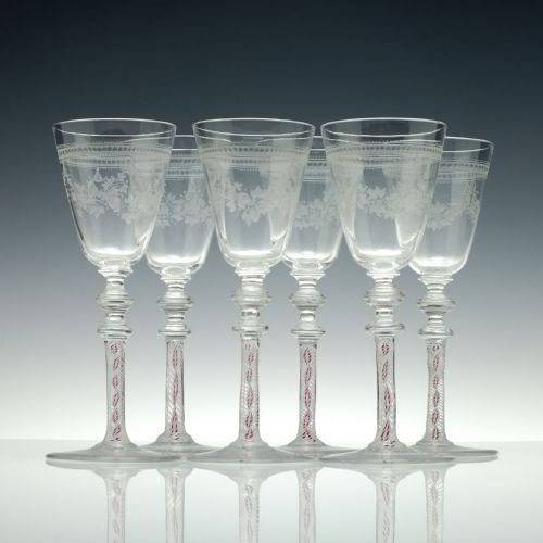 SIX 19TH CENTURY ENGRAVED COMPOSITE WINE GLASSES C1870 - ADDITIONAL PHOTO 1