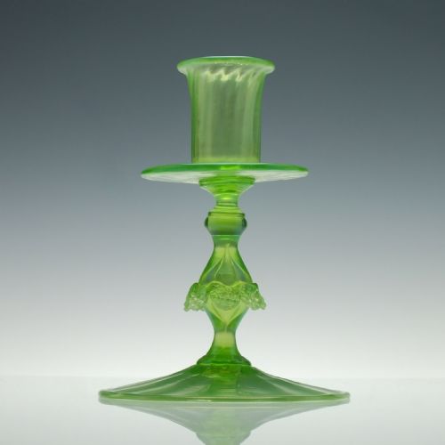 PAIR ITALIAN ANTIQUE VENETIAN VASELINE GREEN CANDLESTICKS C1900 - ADDITIONAL PHOTO 2