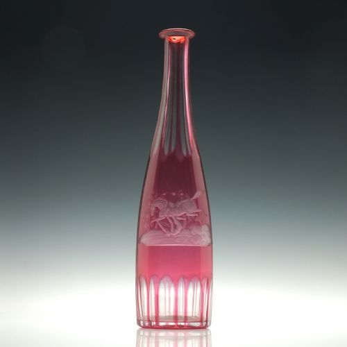 19th century engraved cranberry glass serving bottle c1860 - CATEGORY: ANTIQUE GLASS - DATED 1860