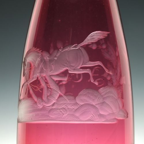 19TH CENTURY ENGRAVED CRANBERRY GLASS SERVING BOTTLE C1860 - ADDITIONAL PHOTO 2