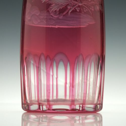 19TH CENTURY ENGRAVED CRANBERRY GLASS SERVING BOTTLE C1860 - ADDITIONAL PHOTO 7
