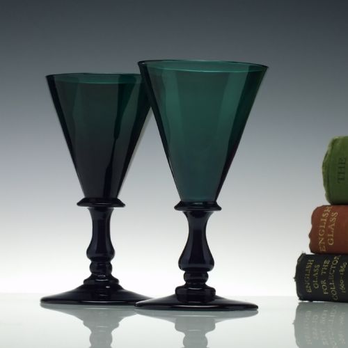 pair bristol green wine glasses c1800 - CATEGORY: ANTIQUE GLASS - DATED GEORGIAN