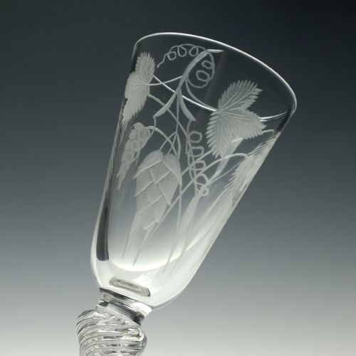 RARE TWO PART GEORGIAN DOUBLE KNOP ENGRAVED ALE GLASS C1750 - ADDITIONAL PHOTO 3