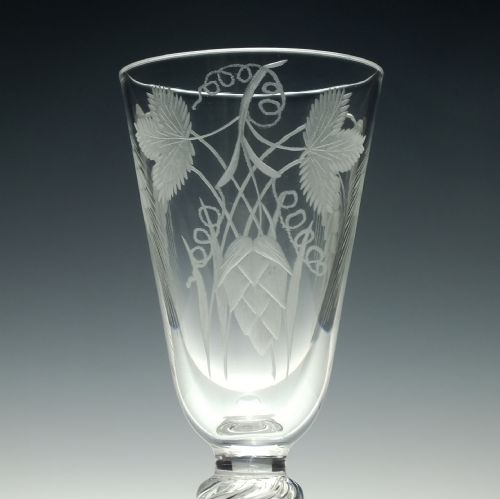 RARE TWO PART GEORGIAN DOUBLE KNOP ENGRAVED ALE GLASS C1750 - ADDITIONAL PHOTO 4