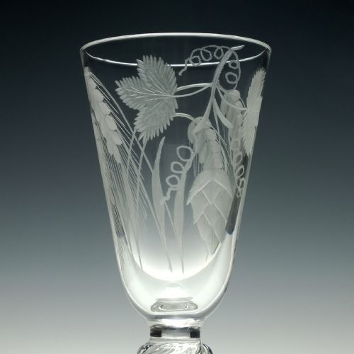 RARE TWO PART GEORGIAN DOUBLE KNOP ENGRAVED ALE GLASS C1750 - ADDITIONAL PHOTO 5