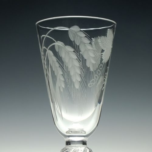 RARE TWO PART GEORGIAN DOUBLE KNOP ENGRAVED ALE GLASS C1750 - ADDITIONAL PHOTO 6