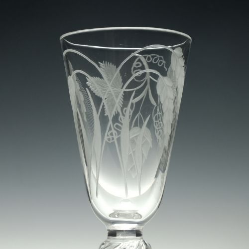 RARE TWO PART GEORGIAN DOUBLE KNOP ENGRAVED ALE GLASS C1750 - ADDITIONAL PHOTO 7