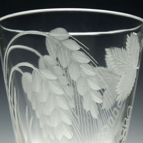 RARE TWO PART GEORGIAN DOUBLE KNOP ENGRAVED ALE GLASS C1750 - ADDITIONAL PHOTO 8
