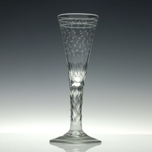 TALL GEORGIAN FACET CUT CHAMPAGNE FLUTE GLASS WITH AIR TEAR C1780 - ADDITIONAL PHOTO 1