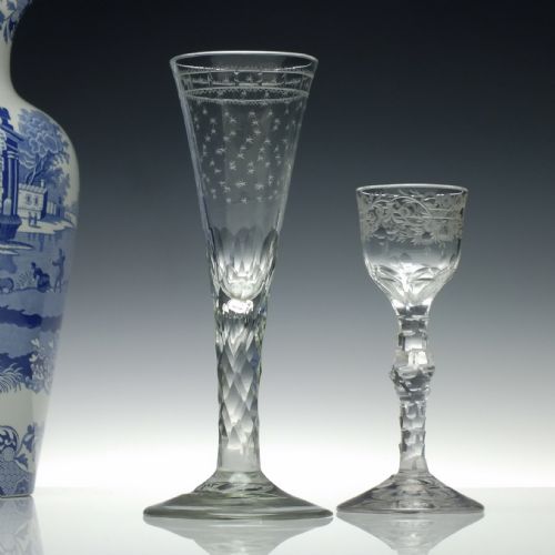 TALL GEORGIAN FACET CUT CHAMPAGNE FLUTE GLASS WITH AIR TEAR C1780 - ADDITIONAL PHOTO 2