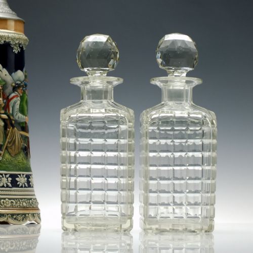 pair large victorian hob nail cut whisky decanter c1880 - CATEGORY: ANTIQUE GLASS - DATED VICTORIAN