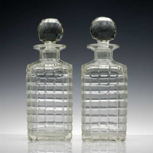PAIR LARGE VICTORIAN HOB NAIL CUT WHISKY DECANTER C1880 - ADDITIONAL PHOTO 1