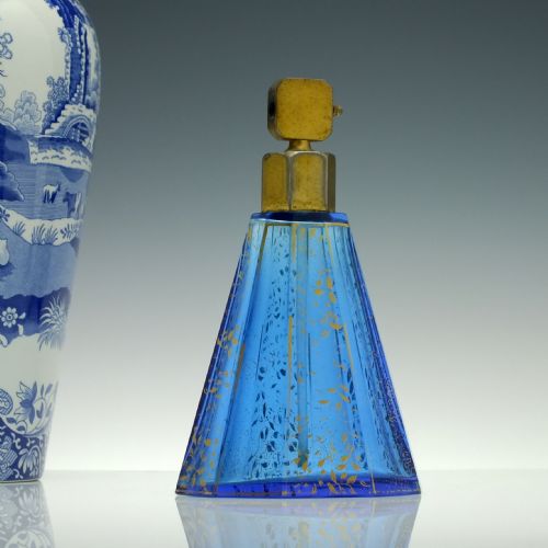 bohemian art deco gilded blue glass perfume bottle c1930 - CATEGORY: ANTIQUE GLASS - DATED 1930