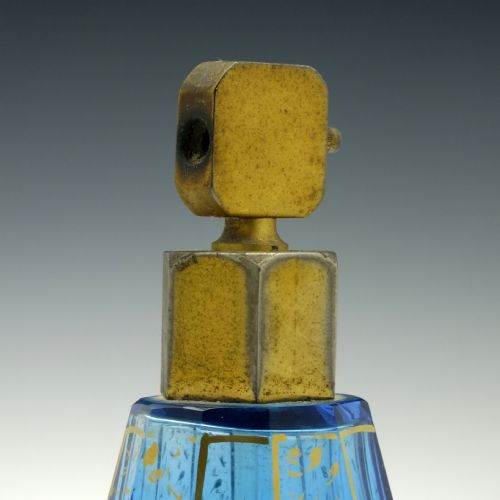 BOHEMIAN ART DECO GILDED BLUE GLASS PERFUME BOTTLE C1930 - ADDITIONAL PHOTO 2
