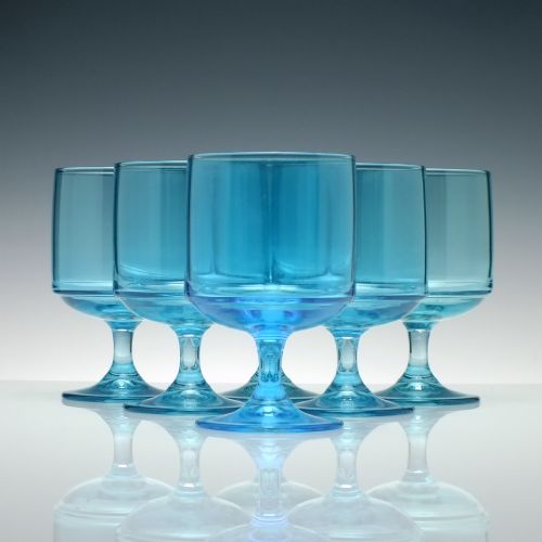 six vintage electric blue glass rummers c1950 - CATEGORY: ANTIQUE GLASS - DATED 1950