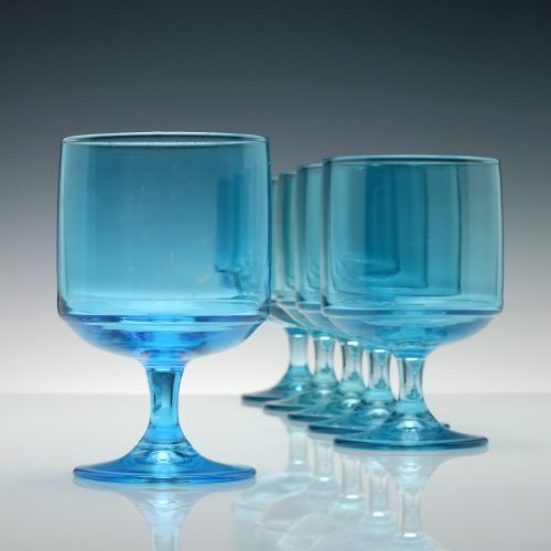 SIX VINTAGE ELECTRIC BLUE GLASS RUMMERS C1950 - ADDITIONAL PHOTO 2