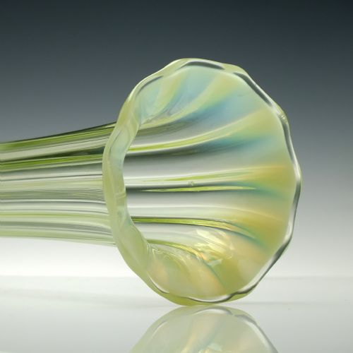 PAIR TALL VICTORIAN OPALESCENT AND GREEN VASELINE GLASS VASES C1880 - ADDITIONAL PHOTO 3